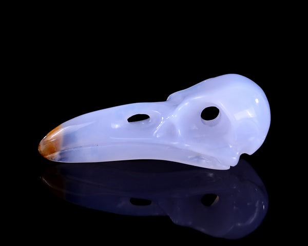 blue chalcedony crow skull 3cm top view soft blue