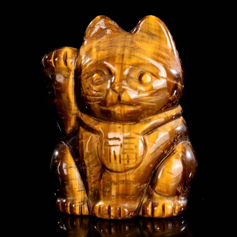 Wholesale Tiger Eye Carved Maneki Neko | Natural Stone Lucky Cat Figurine for Feng Shui & Prosperity
