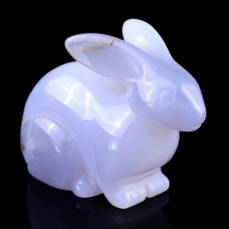 Wholesale Natural Blue Chalcedony Carved Rabbit Ornament