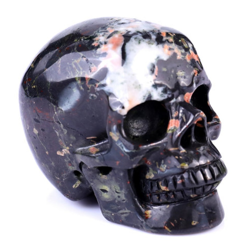 Natural Plum Flower Pattern Jade Skull