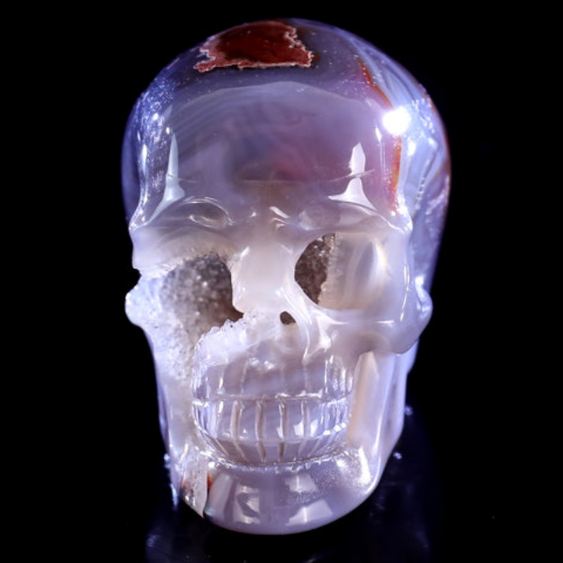Natural Hot Lava Agate Hand Carved Crystal Realistic Skull Sculpture
