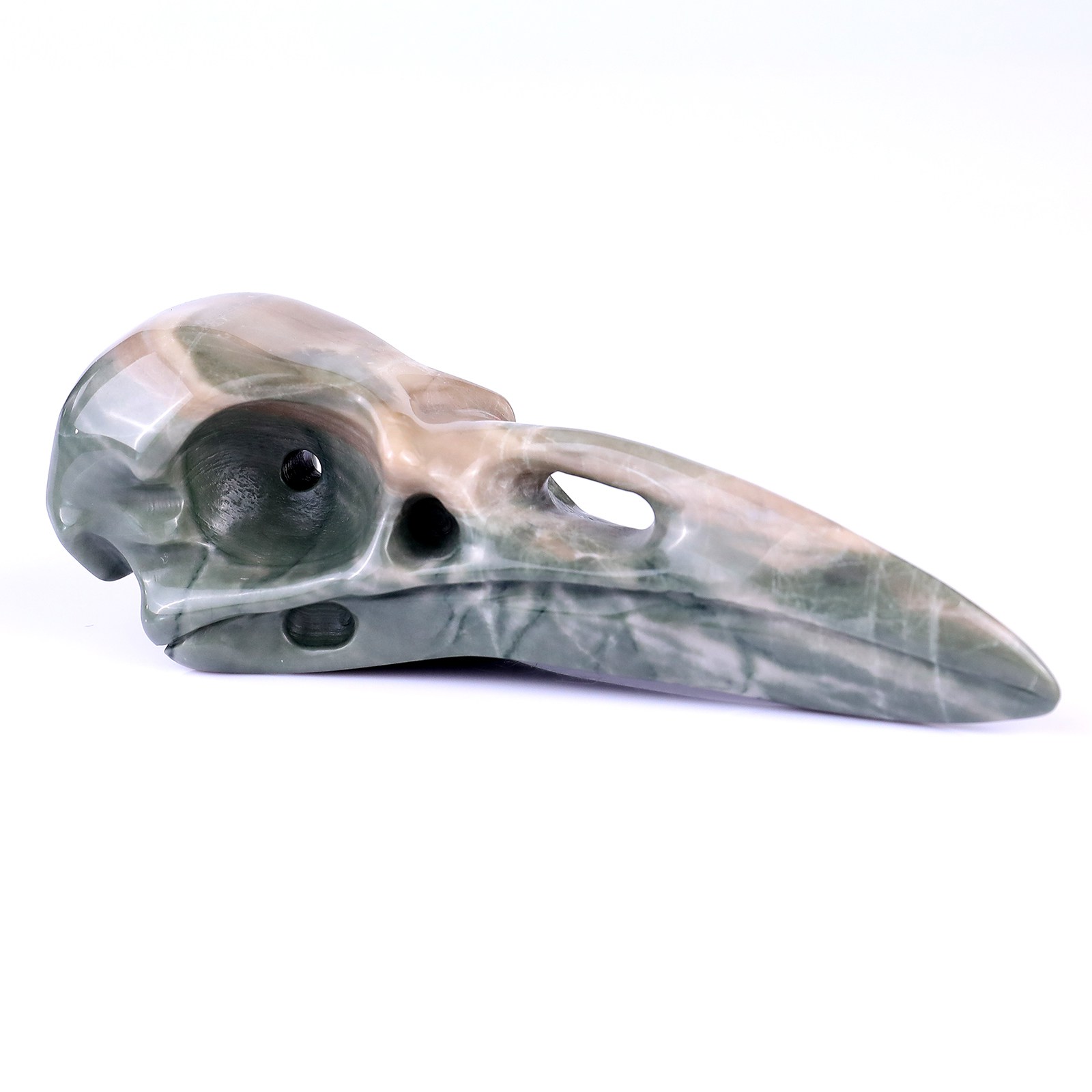 Wholesale White Vein Nine Dragon Jade Raven Skull